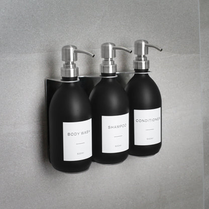 Namie Matte Black Wall Mounted Soap Dispenser Bracket Set with 500ml Bottles