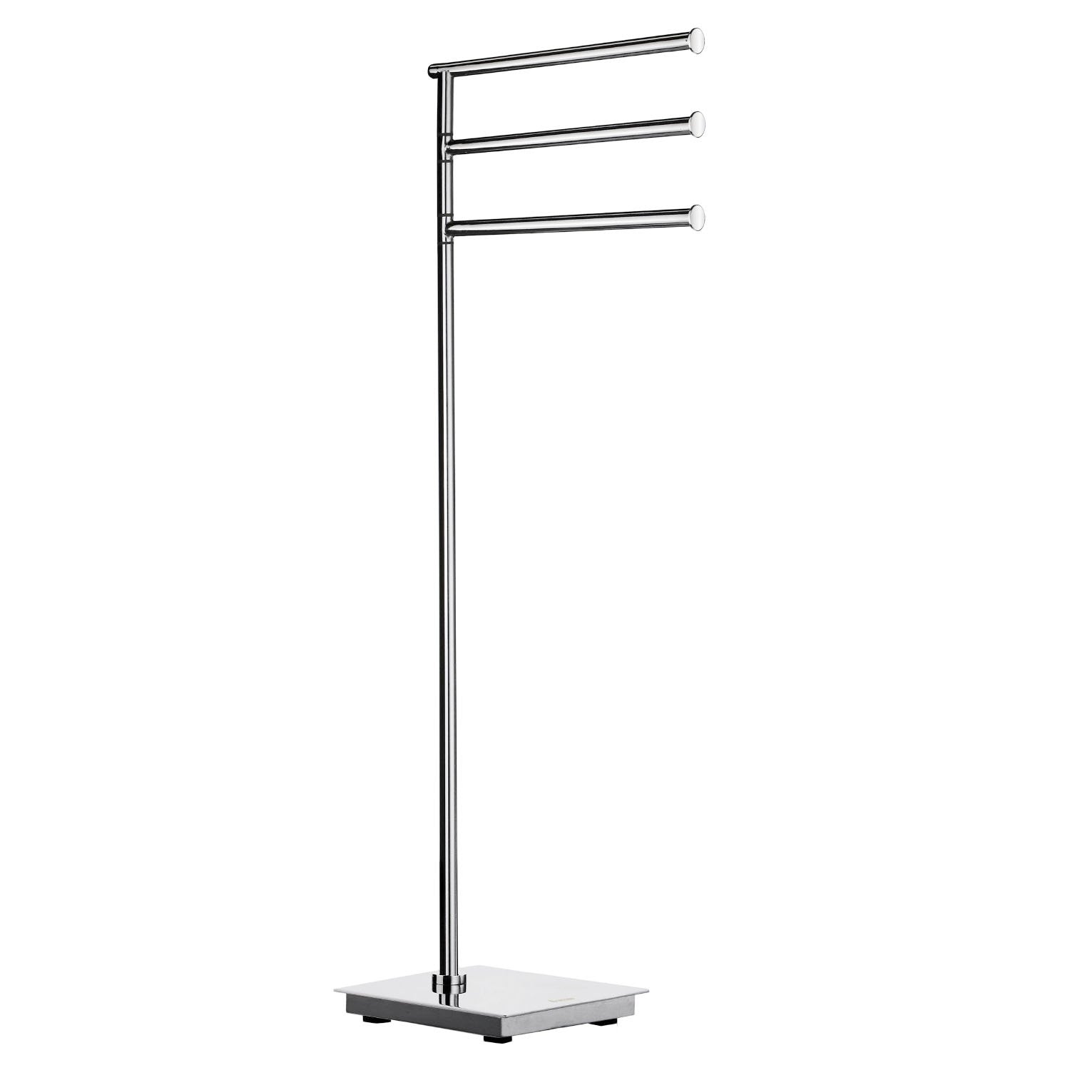 Smedbo Outline Lite FK604 Freestanding Polished Steel Towel Stand — 3 Swivel Arms, Square Base, 78 cm Tall
