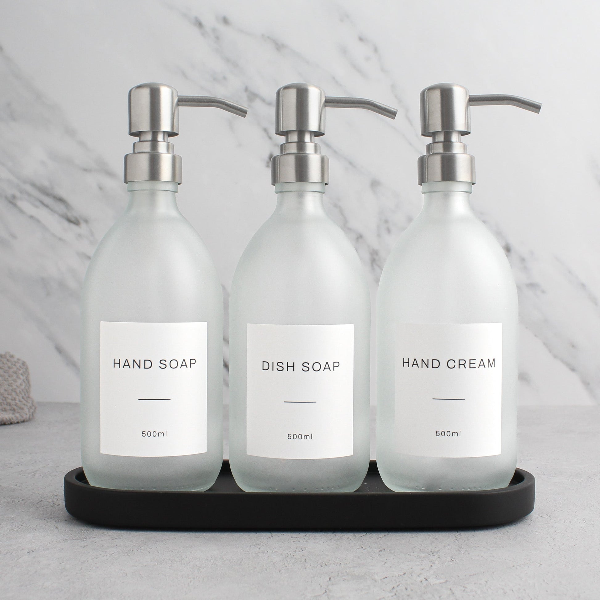 Namie Black Tray & Frosted White Dispenser Triple Set