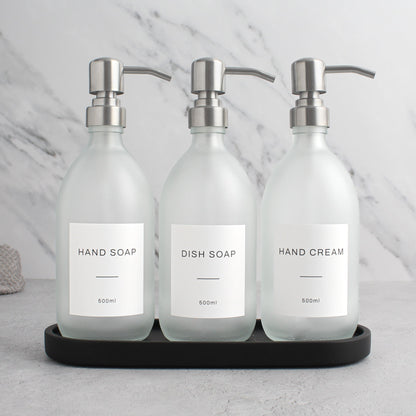Namie Black Tray & Frosted White Dispenser Triple Set