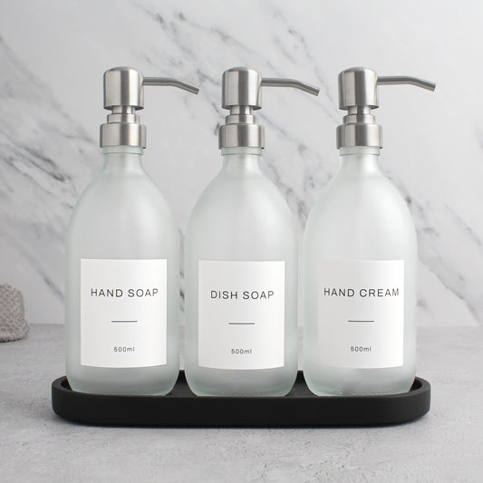 Namie Black Tray & Frosted White Dispenser Triple Set