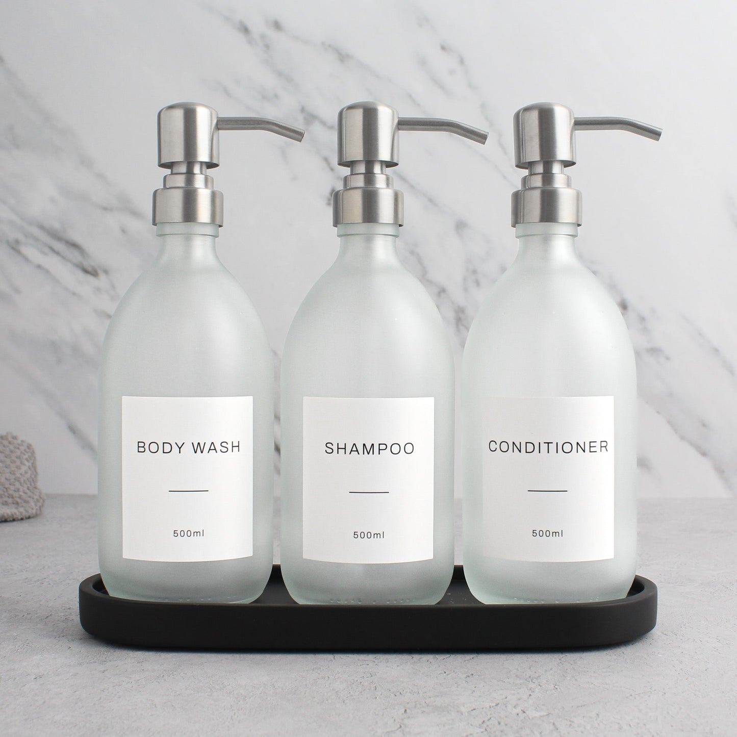 Namie Black Tray & Frosted White Dispenser Triple Set