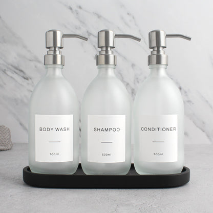 Namie Black Tray & Frosted White Dispenser Triple Set