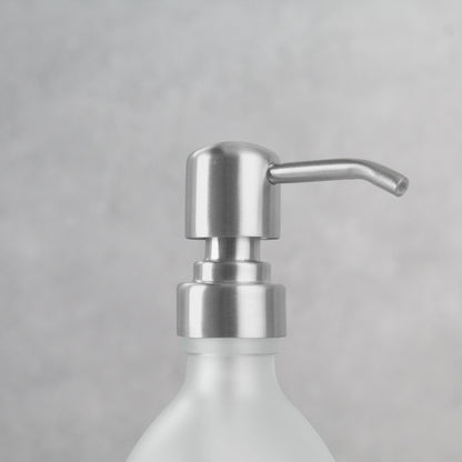 Namie Frosted White Glass Soap Dispenser Double Set with Acacia Wood Tray