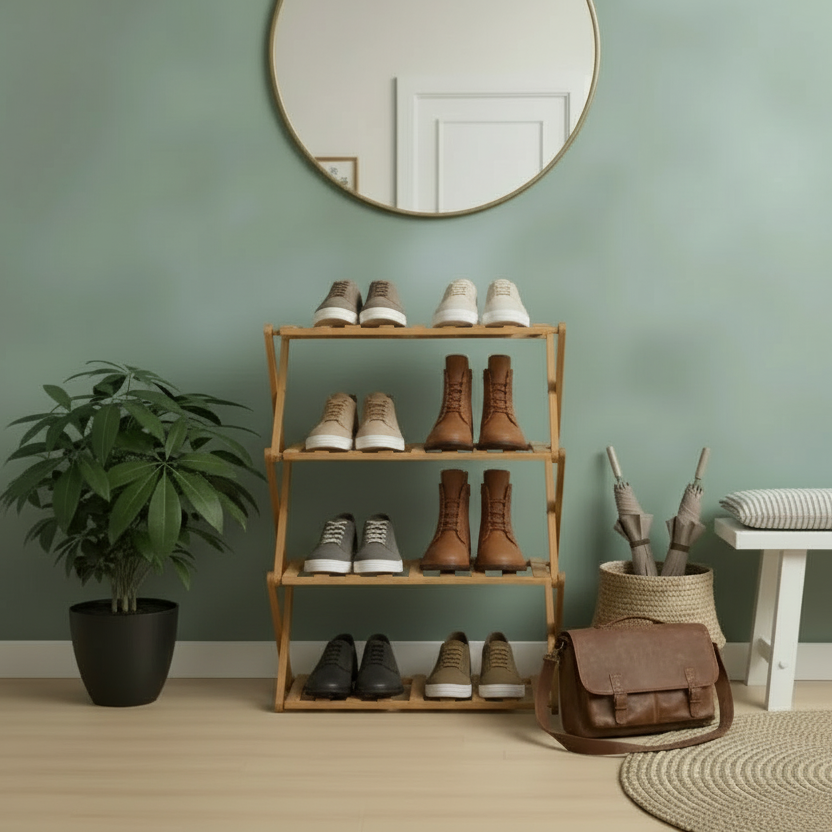 Modern 4-Tier Foldable Bamboo Shoe Rack - Eco-Friendly Entryway Storage