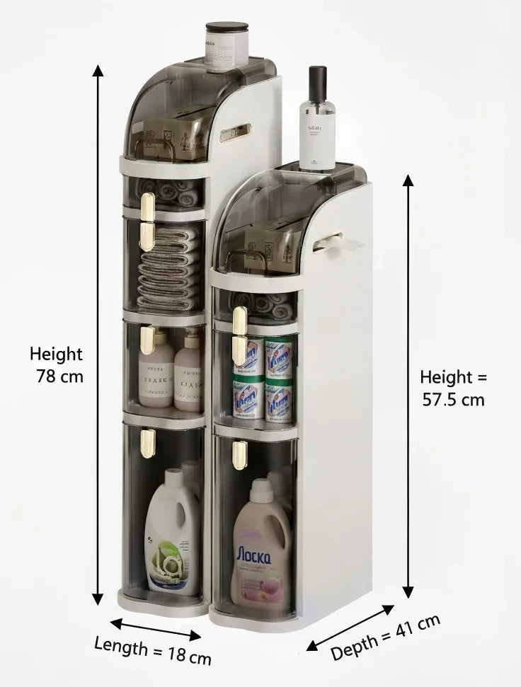 Bathroom Narrow Gap Storage Cabinet | 4-Shelf Floor Unit, Locking