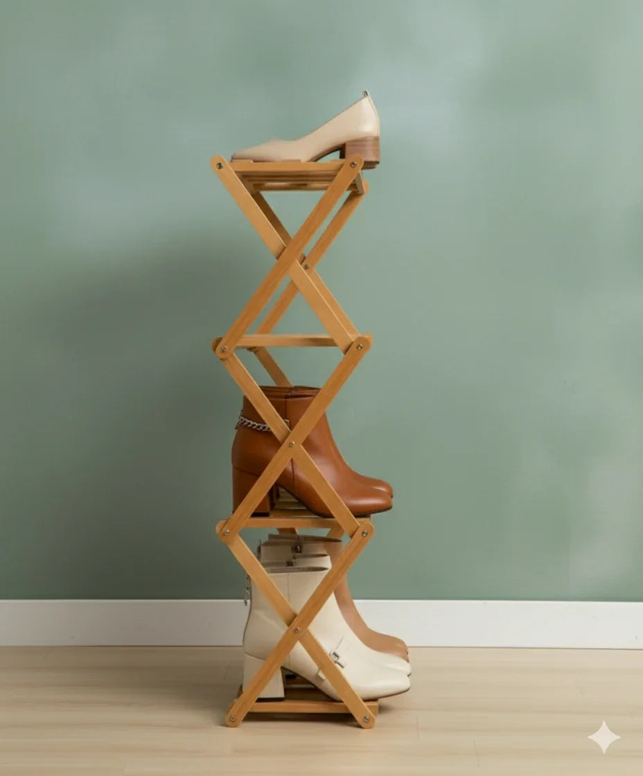 Modern 4-Tier Foldable Bamboo Shoe Rack - Eco-Friendly Entryway Storage