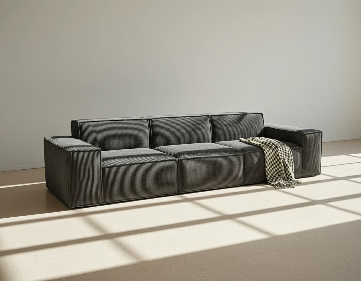 Urban Contour Modular Sofa - Dark Grey Bouclé Channel Tufted