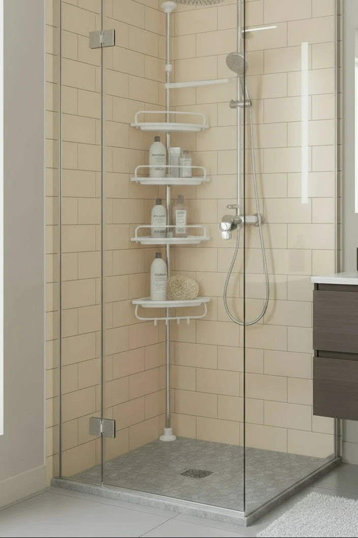 Triangle Telescopic Corner Shower Rack - 4-Tier Space-Saving Storage