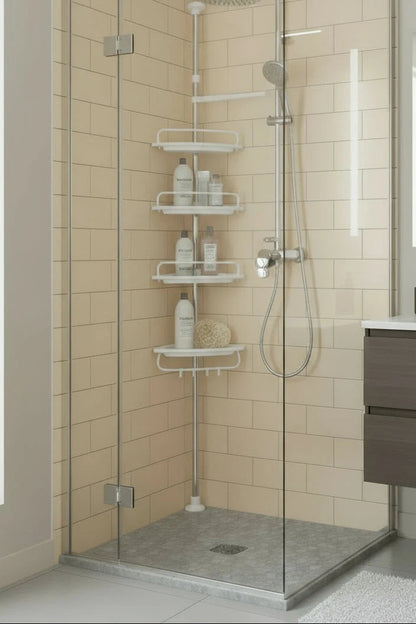 Triangle Telescopic Corner Shower Rack - 4-Tier Space-Saving Storage