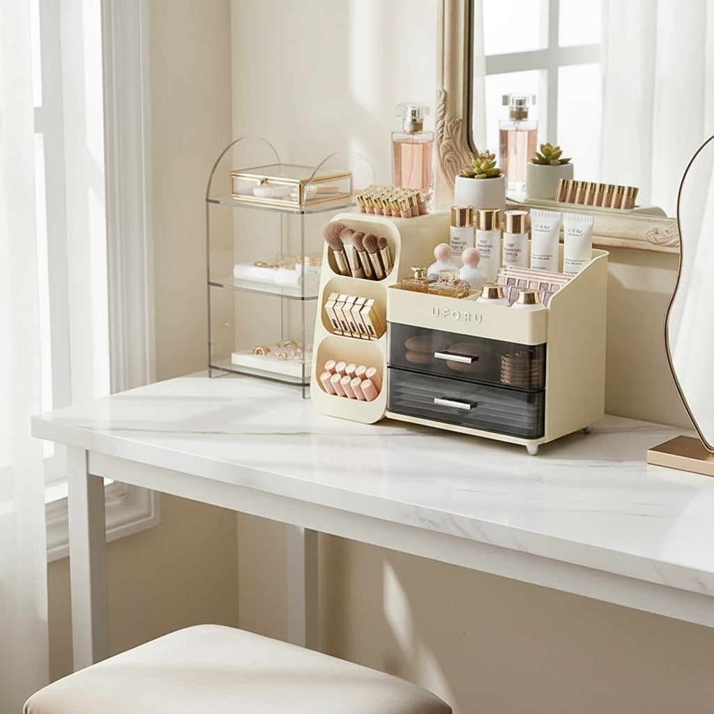 Dustproof Bathroom Makeup Storage Box - Modern Elegance Multi-Layer Organiser