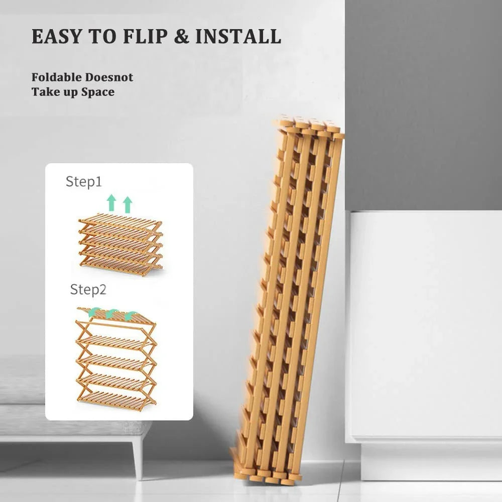 Modern 4-Tier Foldable Bamboo Shoe Rack - Eco-Friendly Entryway Storage
