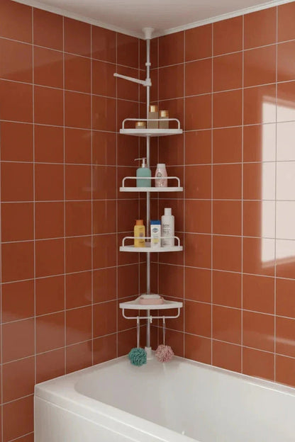 Triangle Telescopic Corner Shower Rack - 4-Tier Space-Saving Storage