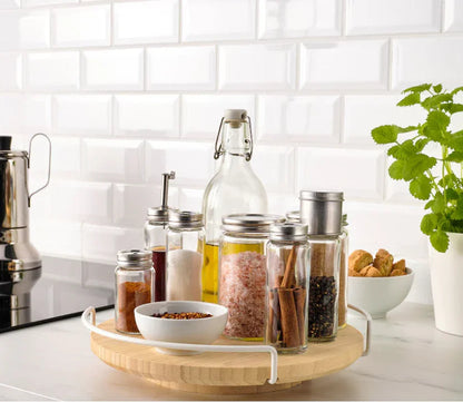 30cm Lazy Susan Wooden Spice Rack - 360-Degree Rotating Organiser