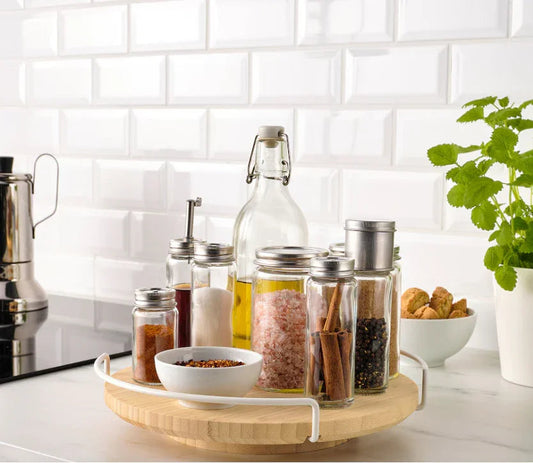 30cm Lazy Susan Wooden Spice Rack - 360-Degree Rotating Organiser