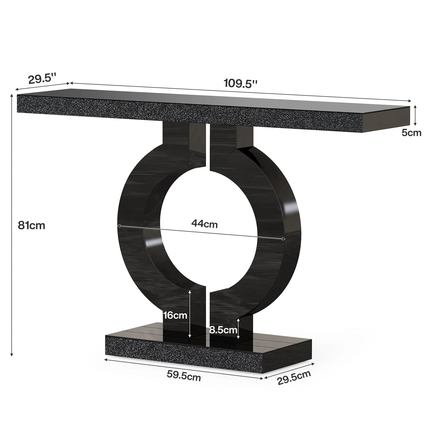 Black Marble-Effect Modern Console Table - Sculptural Entryway & Sofa Table
