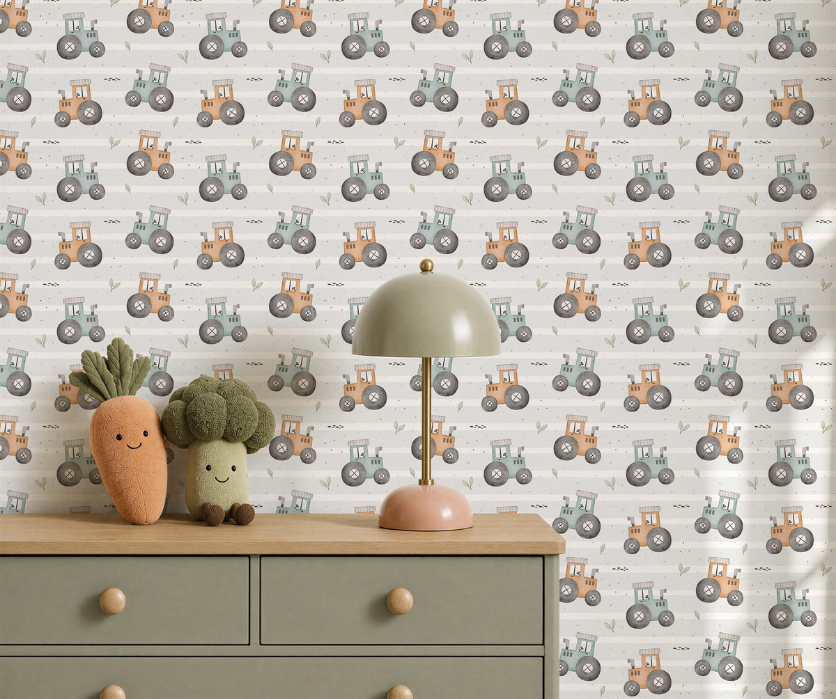 Bobbi Beck Harvest Tractor Stripe Wallpaper