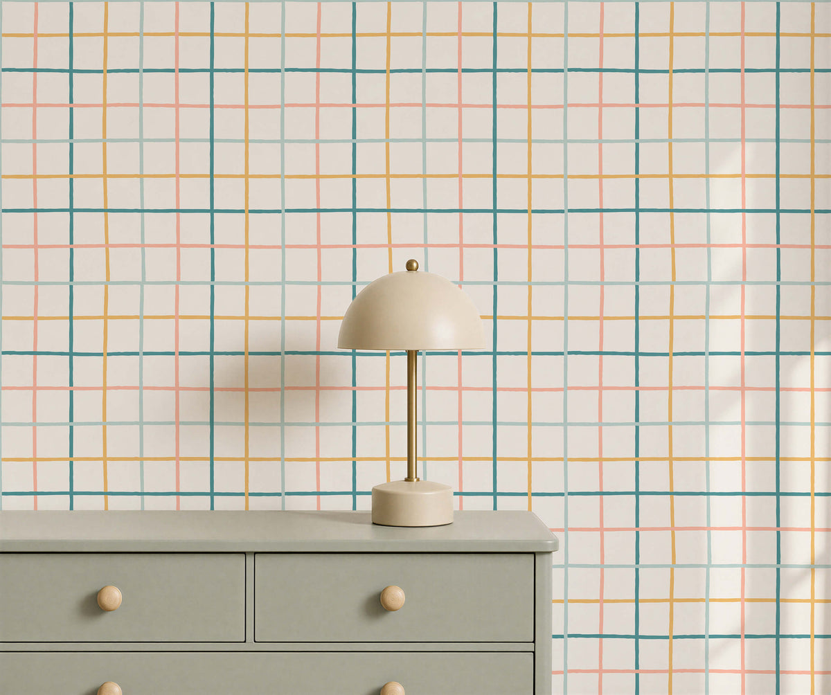 Bobbi Beck Hatch Hand-Drawn Check Wallpaper