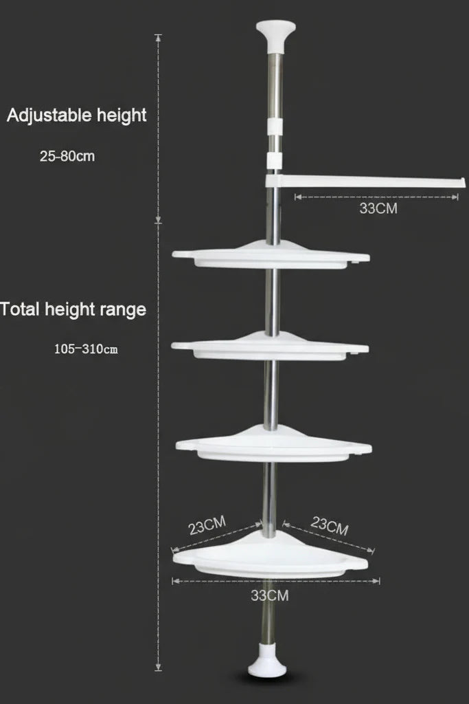 Triangle Telescopic Corner Shower Rack - 4-Tier Space-Saving Storage