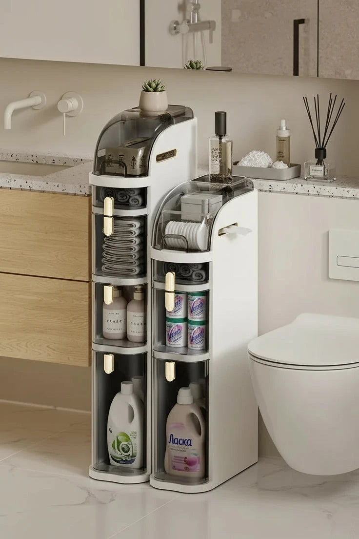 Bathroom Narrow Gap Storage Cabinet | 4-Shelf Floor Unit, Locking