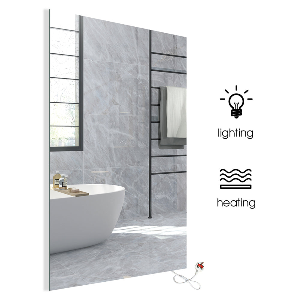 600 x 800mm LED Bathroom Mirror with 450W Infrared Heater – Dimmable CCT Colour Changing Lights, Plug and Play