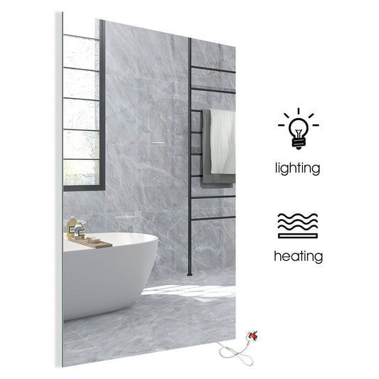 600 x 800mm LED Bathroom Mirror with 450W Infrared Heater – Dimmable CCT Colour Changing Lights, Plug and Play