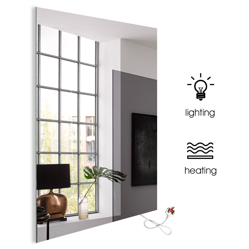 600 x 800mm LED Bathroom Mirror with 450W Infrared Heater – Dimmable CCT Colour Changing Lights, Plug and Play