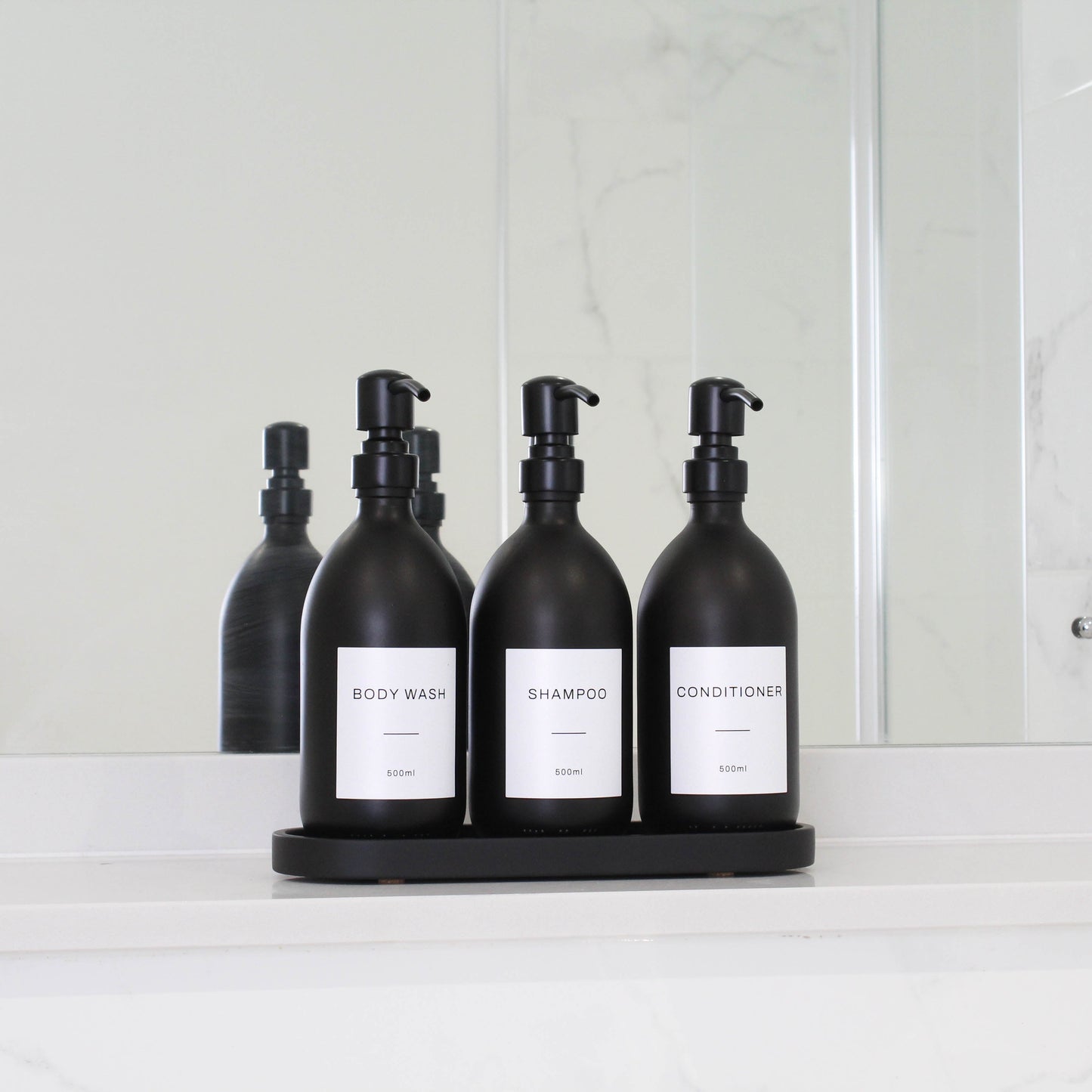 Namie Black Tray & Matte Black Dispenser Triple Set