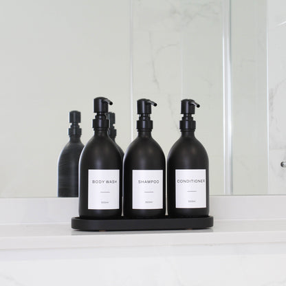 Namie Black Tray & Matte Black Dispenser Triple Set