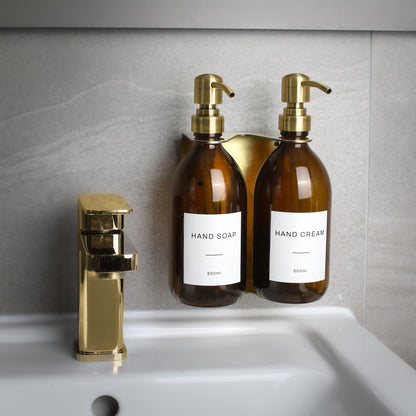 Namie Gold Wall Bracket & Amber Glass Dispenser Set