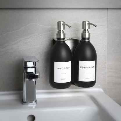 Namie Silver Wall Mounted Dispenser Bracket Set with Matte Black Bottles