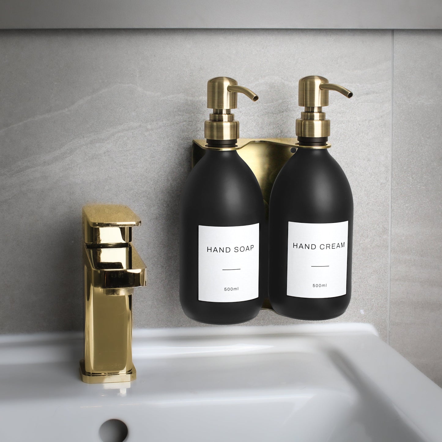 Namie Gold Wall Bracket & Matte Black Dispenser Set