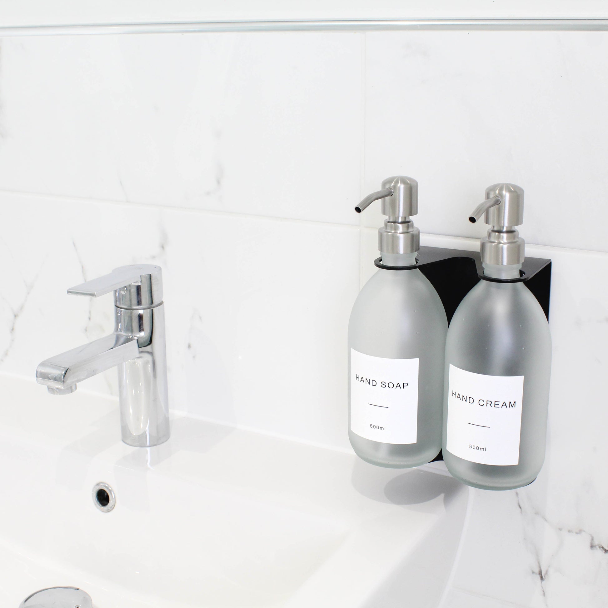Namie Black Wall Bracket & Frosted White Glass Dispenser Set