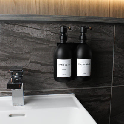 Namie Matte Black Wall Mounted Dispenser Bracket Set with Matte Black Bottles