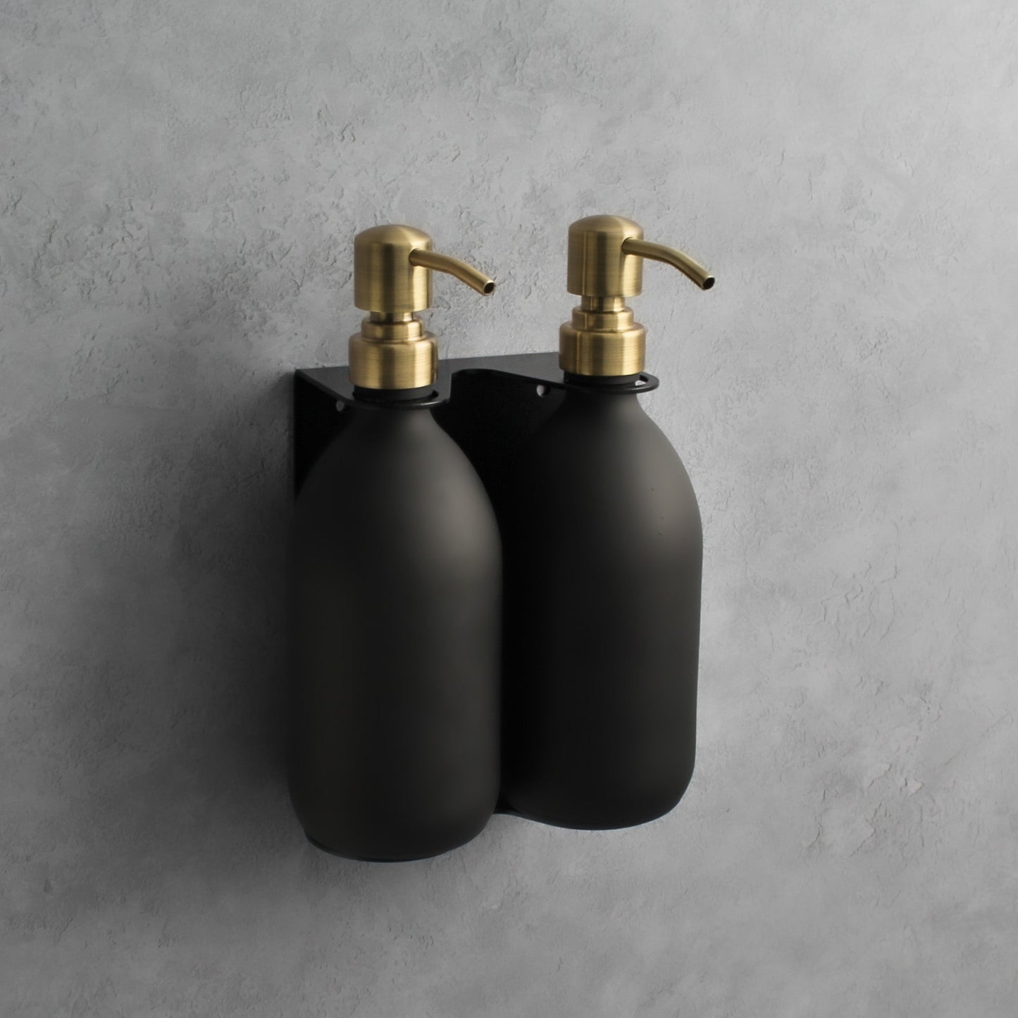 Namie Matte Black Wall Mounted Dispenser Bracket Set with Matte Black Bottles