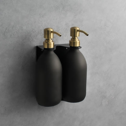 Namie Matte Black Wall Mounted Dispenser Bracket Set with Matte Black Bottles