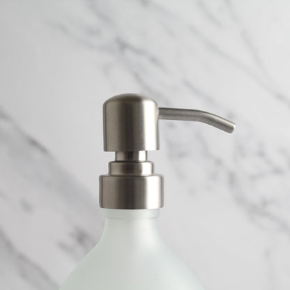 Namie Frosted White Glass Soap Dispenser Triple Set with White Concrete Tray