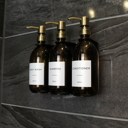 Namie Black Wall Bracket & Amber Glass Dispenser Set