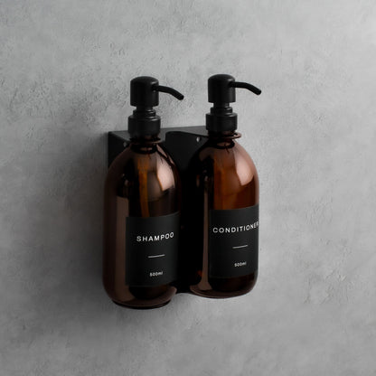 Namie Black Wall Bracket & Amber Glass Dispenser Set