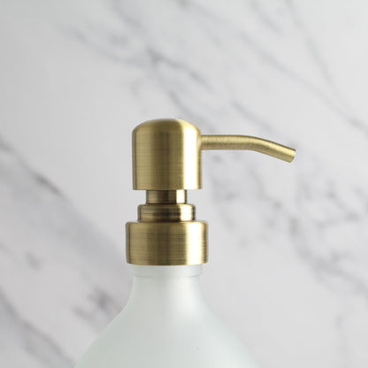 Frosted White Glass Soap Dispenser Set with Black Concrete Tray