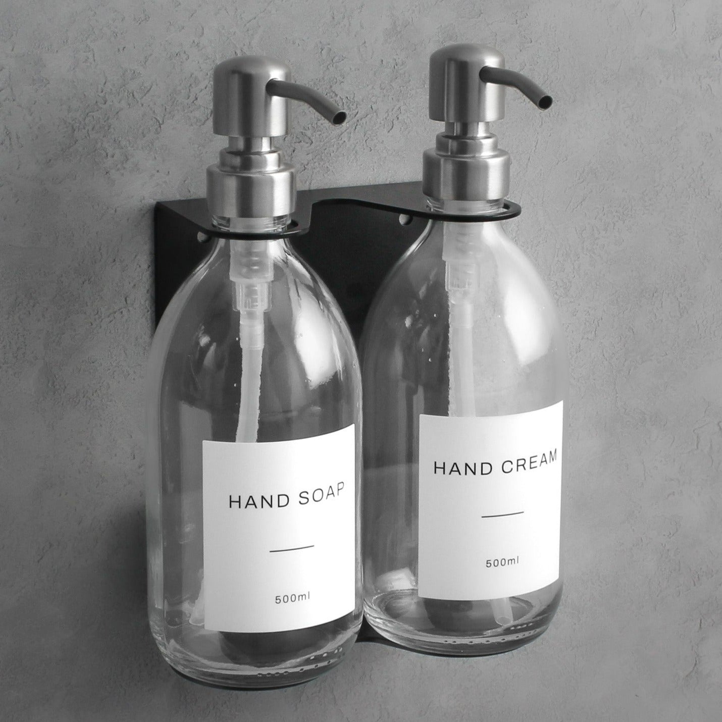 Namie Black Wall Bracket & Clear Glass Dispenser Set