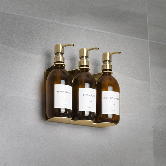 Namie Gold Wall Bracket & Amber Glass Dispenser Set