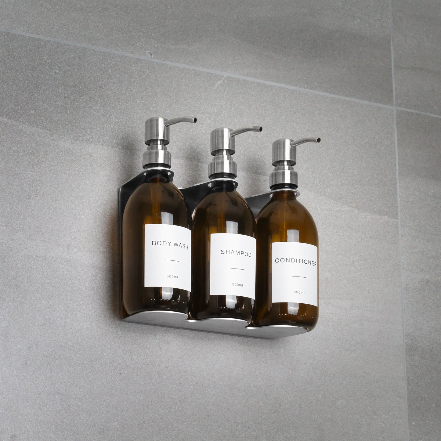 Namie Silver Wall Bracket & Amber Glass Dispenser Set