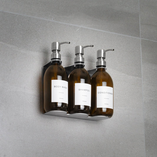 Namie Silver Wall Bracket & Amber Glass Dispenser Set