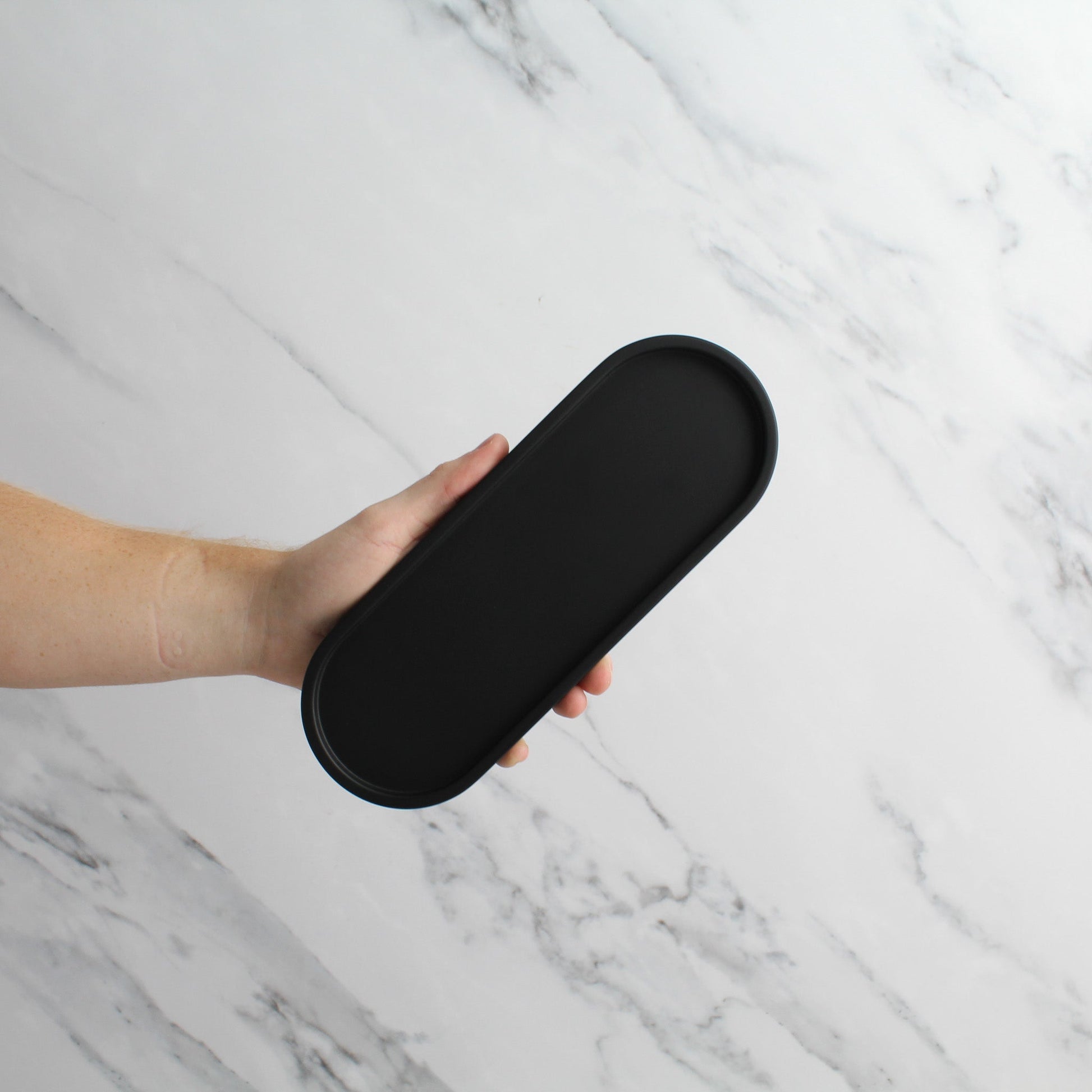 Namie Amber Glass Soap Dispenser Triple Set with Black Concrete Tray