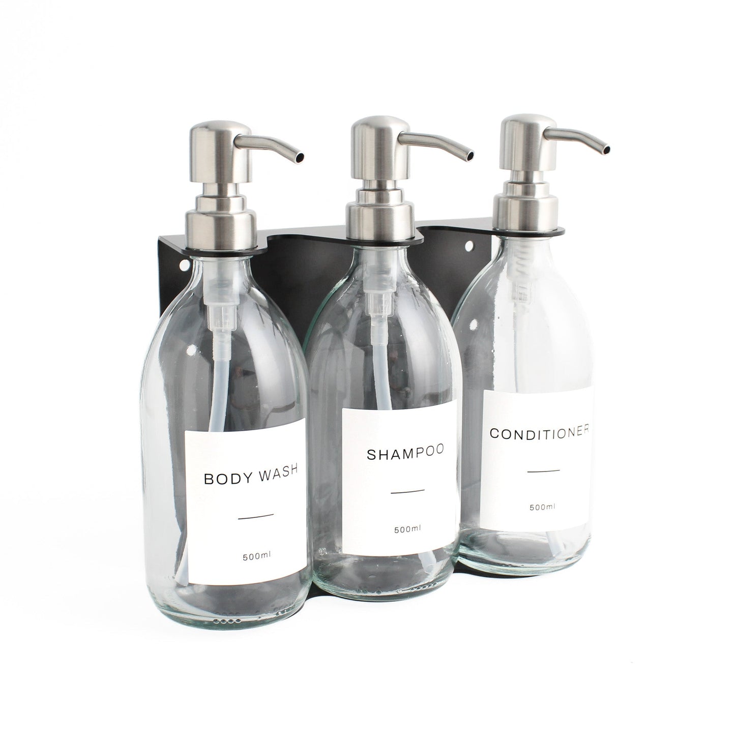 Namie Black Wall Bracket & Clear Glass Dispenser Set