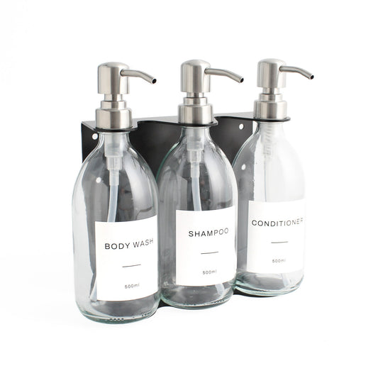 Namie Black Wall Bracket & Clear Glass Dispenser Set