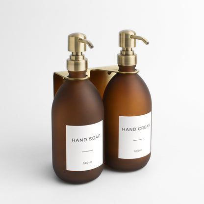 Namie Gold Wall Bracket & Frosted Amber Glass Dispenser Set