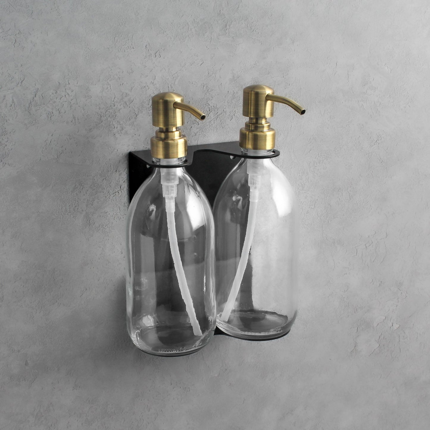 Namie Black Wall Bracket & Clear Glass Dispenser Set