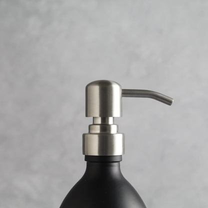 Namie Matte Black Glass Soap Dispenser Double Set with White Concrete Tray